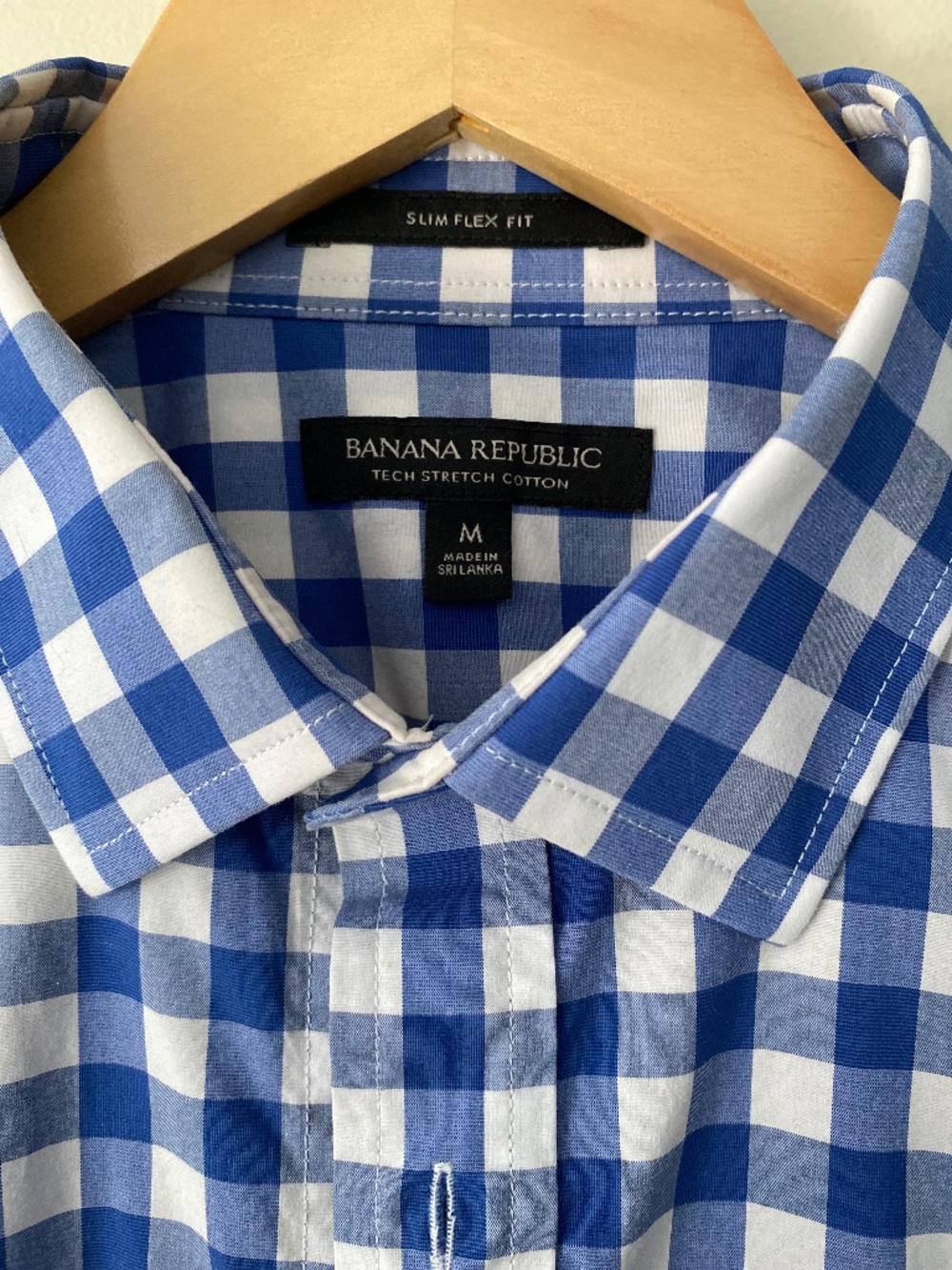 Banana Republic Slim Flex Fit Tech Stretch Cotton Shirt Mens Medium Blue Gingham